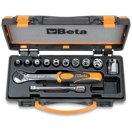 Beta 10-Piece Set of 3/8 in Drive Hex Sockets, Metric 6-19mm, Extension Bar & Reversible Ratchet 009100909